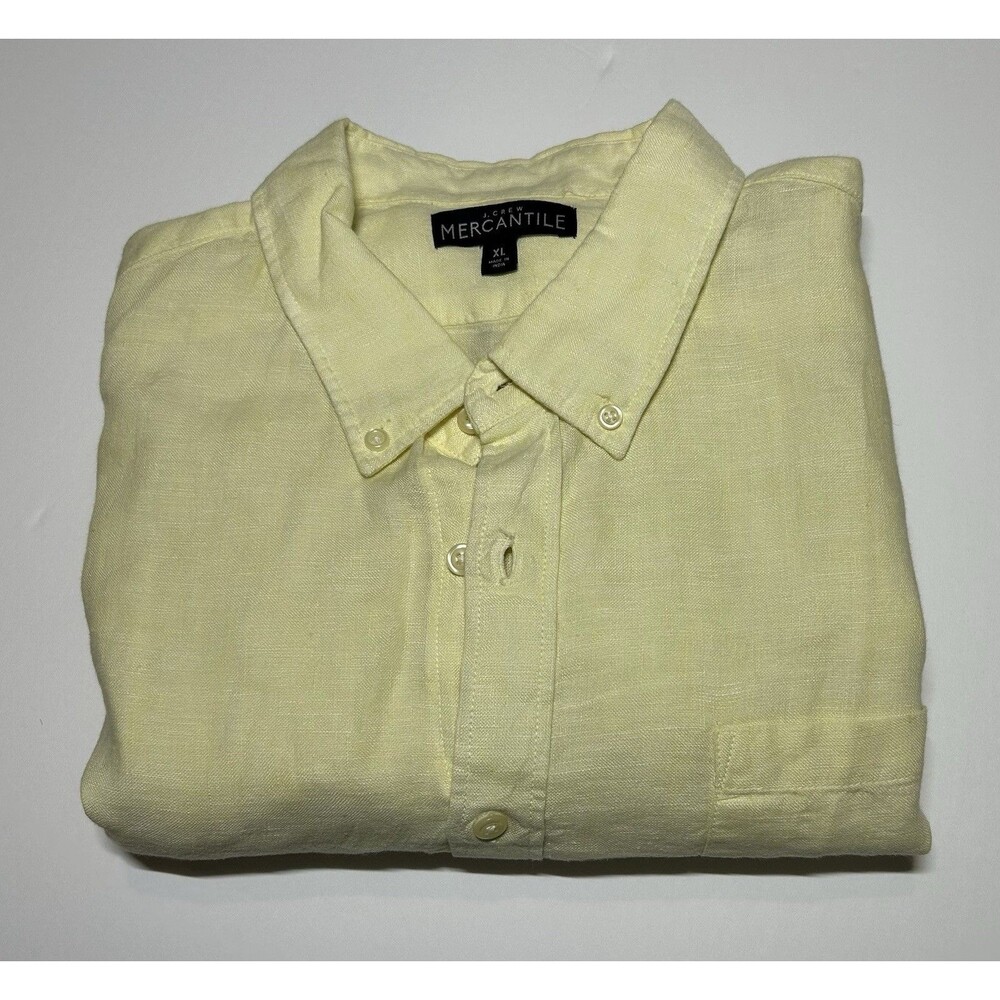 J. Crew 100% Linen Mercantile Mens XL Yellow Long Sleeve Button Casual Shirt